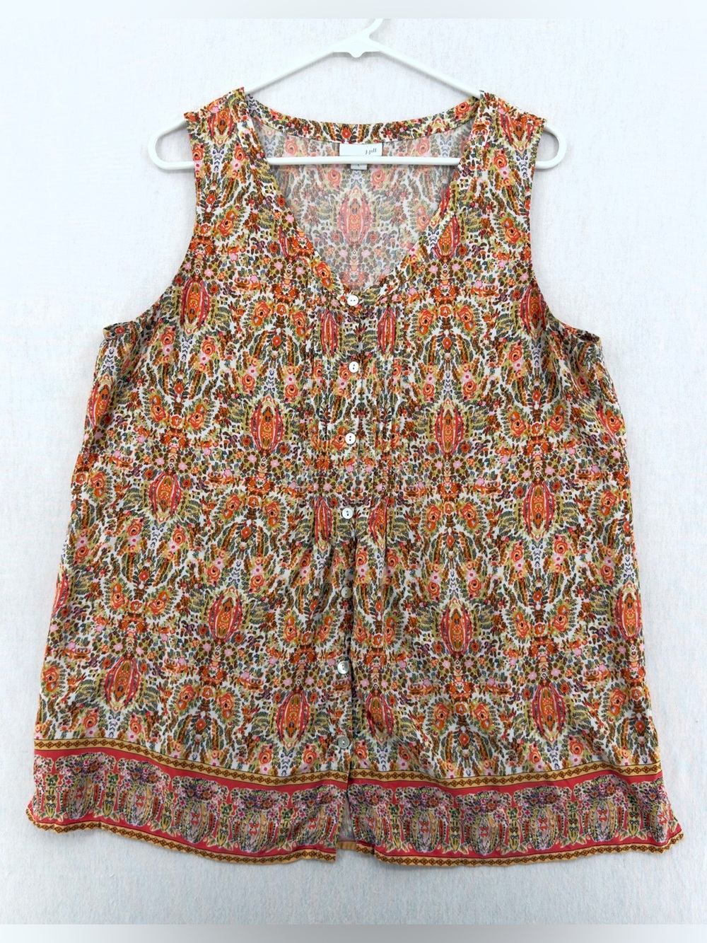 J. Jill Sleeveless Button-Front Tank Top - Printed Orange Multicolor